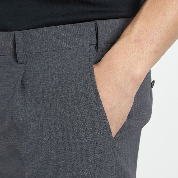 ＪＰコンフォート ネイビー 【JOHN PEARSE comfort navy】【春夏】1タックパンツ/グレー×ドットエアー＆カラミ織り/ウエストムーブ仕様/※裾上げ必要 グレー中間