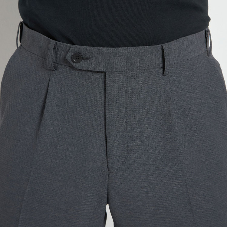ＪＰコンフォート ネイビー 【JOHN PEARSE comfort navy】【春夏】1タックパンツ/グレー×ドットエアー＆カラミ織り/ウエストムーブ仕様/※裾上げ必要 グレー中間