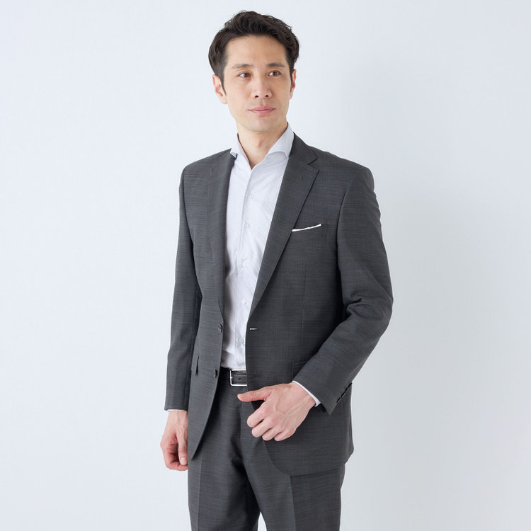 ＪＰセレクトライン 【JOHN PEARSE BLACK】【春夏】2釦シングルスーツ 0タック グレー/ULTRA LIGHT SPEC・シャワークリーン※裾直し必要 グレー濃色