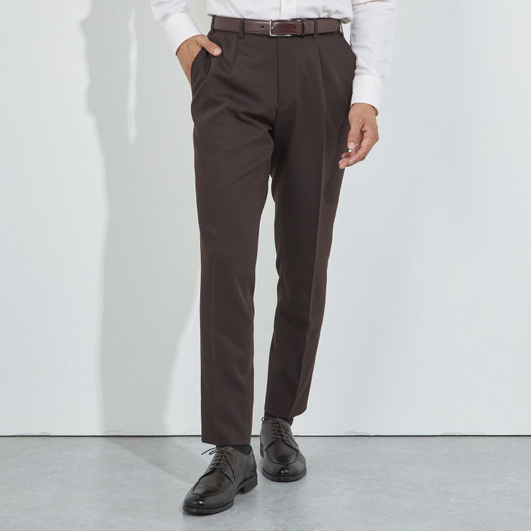 ハイスペックモーション 【HIGH SPEC MOTION】【秋冬】0タックパンツ/ブラウン/ウエストシャーリング/※裾上げ済み仕様 茶中間