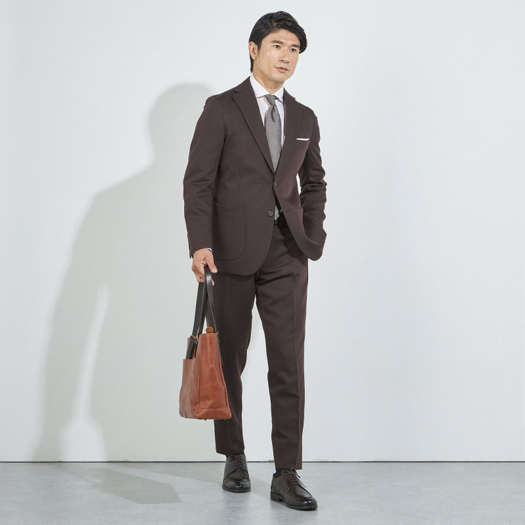 ハイスペックモーション 【HIGH SPEC MOTION】【秋冬】0タックパンツ/ブラウン/ウエストシャーリング/※裾上げ済み仕様 茶中間