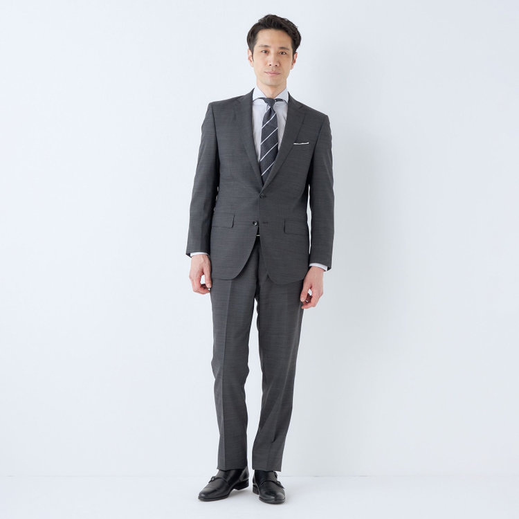 ＪＰセレクトライン 【JOHN PEARSE BLACK】【春夏】2釦シングルスーツ 0タック グレー/ULTRA LIGHT SPEC・シャワークリーン※裾直し必要 グレー濃色