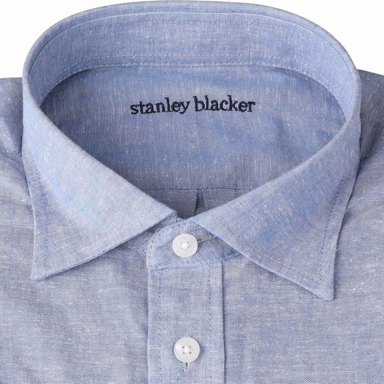 スタンリーブラッカ 【stanley blacker】【半袖】リネンコットンボタンダウンシャツ/ブルー ブルー系(青)