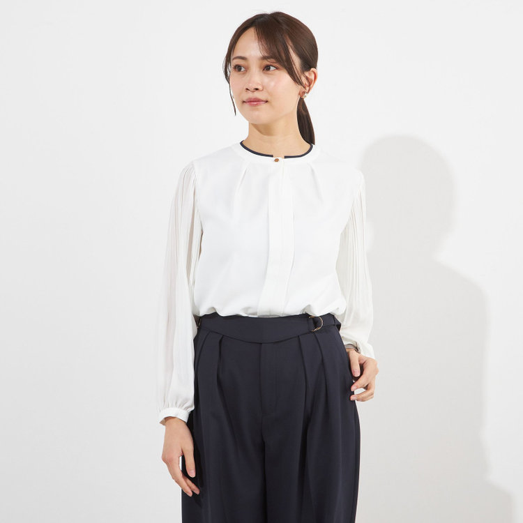 【NATURAL BEAUTY】袖プリーツブラウス/ホワイト