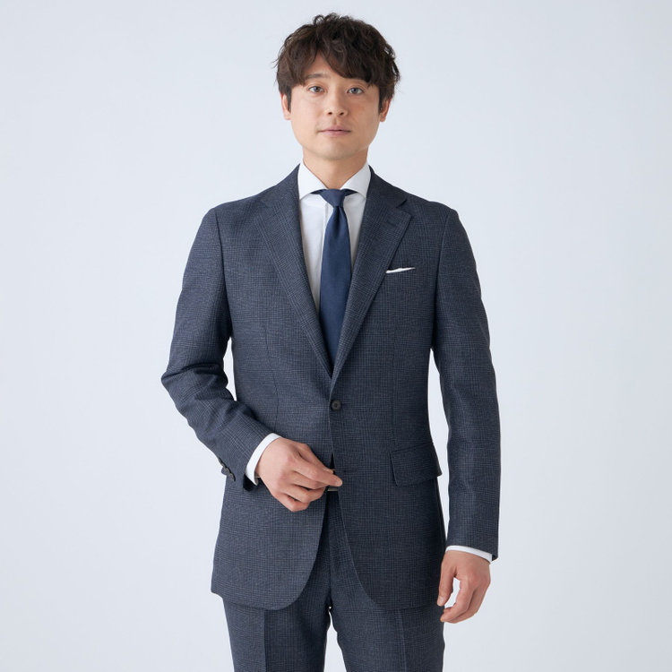 ＪＰコンフォート ネイビー 【JOHN PEARSE comfort navy】【春夏】2釦シングルジャケット/ネイビー×チェック/ULTRA MOVE/RIRANCHA/ウォッシャブル 紺中間