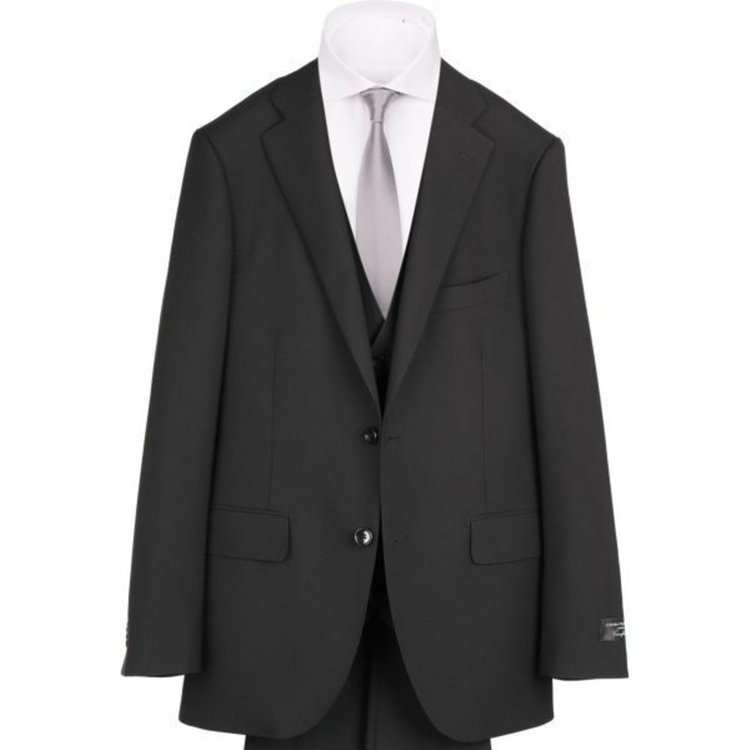ＪＰ コンフォート 【JOHN PEARSE comfort】【秋冬】2釦シングルスリーピースフォーマルスーツ 1タック/ブラック/ウエストシャーリング ブラック系(黒)