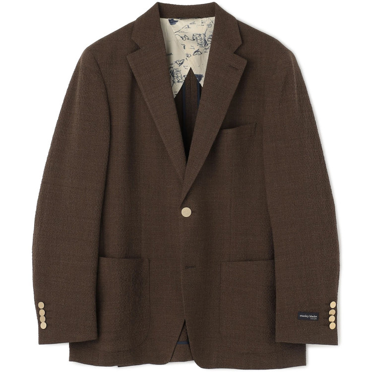 スタンリーブラッカ 【stanley blacker new york】【春夏】2釦シングルジャケット/ブラウン×サッカー/ストレッチ/ゴールド釦 茶中間