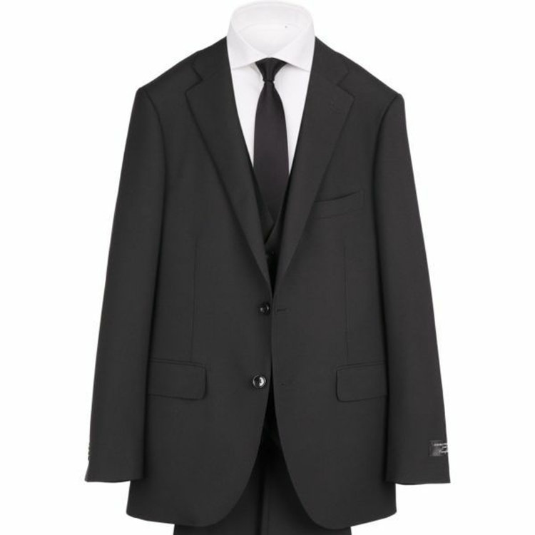 ＪＰ コンフォート 【JOHN PEARSE comfort】【秋冬】2釦シングルスリーピースフォーマルスーツ 1タック/ブラック/ウエストシャーリング ブラック系(黒)