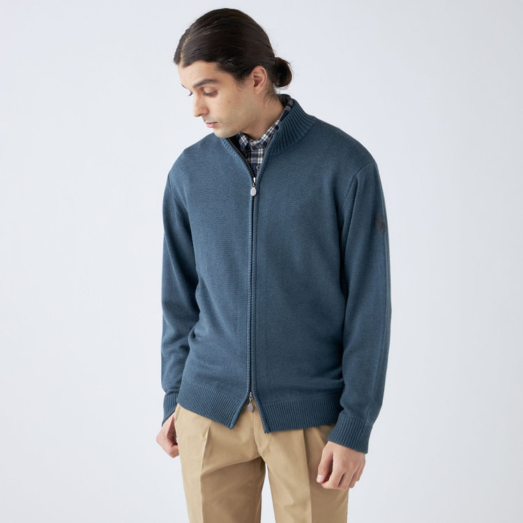 スタンリーブラッカ 【stanley blacker new york】【秋冬】ダブルジップカーディガン/ダークブルー 青濃色