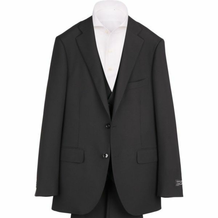 ＪＰ コンフォート 【JOHN PEARSE comfort】【秋冬】2釦シングルスリーピースフォーマルスーツ 1タック/ブラック/ウエストシャーリング ブラック系(黒)