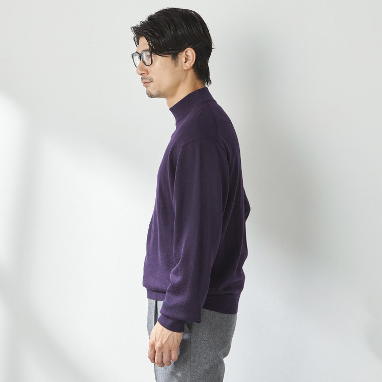 スタンリーブラッカ 【stanley blacker new york】【長袖】モックネックニット/パープル 紫濃色