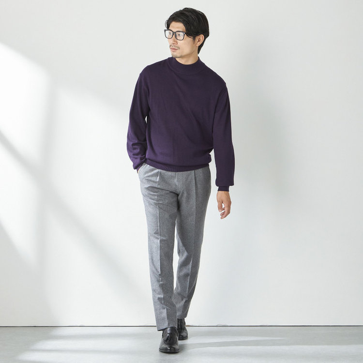 スタンリーブラッカ 【stanley blacker new york】【長袖】モックネックニット/パープル 紫濃色