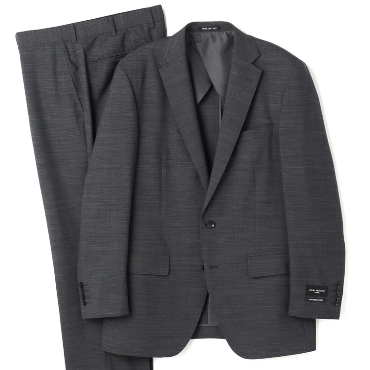 ＪＰセレクトライン 【JOHN PEARSE BLACK】【春夏】2釦シングルスーツ 0タック グレー/ULTRA LIGHT SPEC・シャワークリーン※裾直し必要 グレー濃色