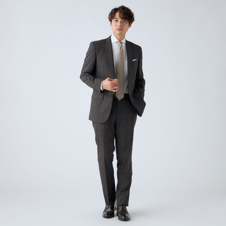 ＪＰセレクトライン 【JOHN PEARSE Black SELECT LINE】【春夏】スペアパンツ付き/2釦シングルスーツ/グレー×ウィンドペン/SHOWER CLEAN/※裾上げ必要 グレー濃色