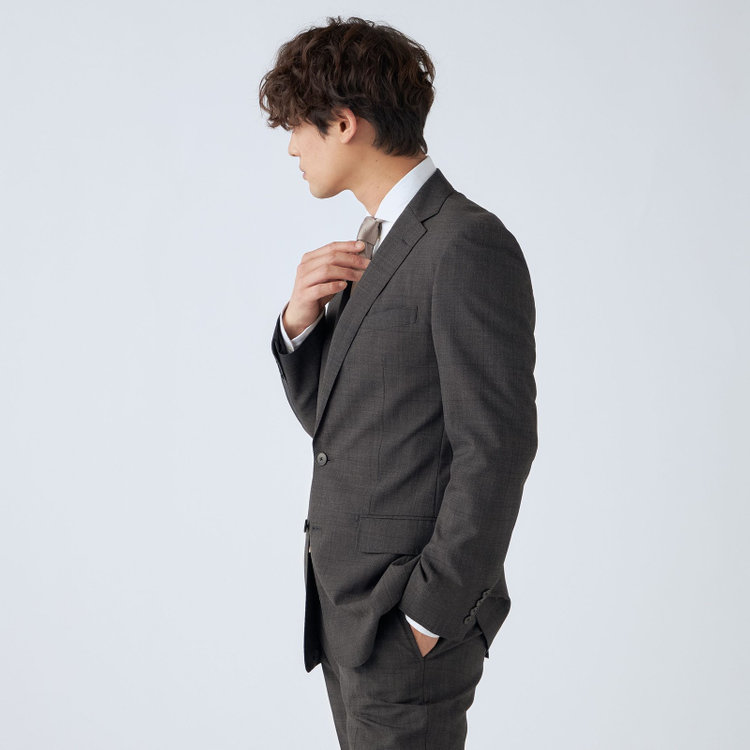 ＪＰセレクトライン 【JOHN PEARSE Black SELECT LINE】【春夏】スペアパンツ付き/2釦シングルスーツ/グレー×ウィンドペン/SHOWER CLEAN/※裾上げ必要 グレー濃色