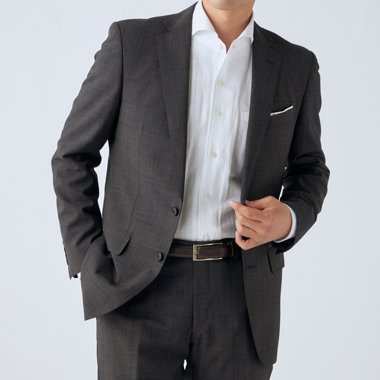 ＪＰセレクトライン 【JOHN PEARSE Black SELECT LINE】【春夏】スペアパンツ付き/2釦シングルスーツ/グレー×ウィンドペン/SHOWER CLEAN/※裾上げ必要 グレー濃色