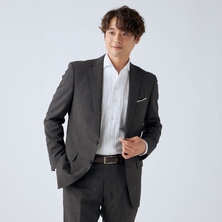 ＪＰセレクトライン 【JOHN PEARSE Black SELECT LINE】【春夏】スペアパンツ付き/2釦シングルスーツ/グレー×ウィンドペン/SHOWER CLEAN/※裾上げ必要 グレー濃色