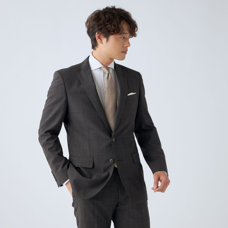 ＪＰセレクトライン 【JOHN PEARSE Black SELECT LINE】【春夏】スペアパンツ付き/2釦シングルスーツ/グレー×ウィンドペン/SHOWER CLEAN/※裾上げ必要 グレー濃色