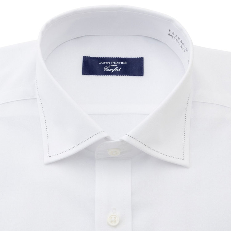 ＪＰ コンフォート 【JOHN PEARSE comfort navy】【STYLISH】【形態安定】ワイドカラードレスワイシャツ/ホワイト/襟袖口ステッチ 白