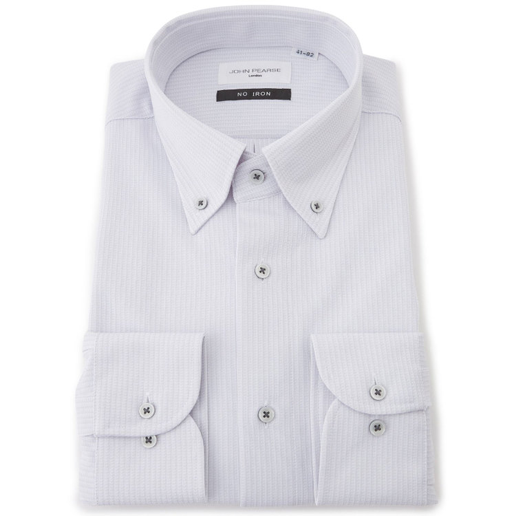 ジョンピアース 【JOHN PEARSE White】【ノーアイロン】ボタンダウンドレスワイシャツ/グレー×ドビーストライプ/ULTRA MOVE/ニット素材 グレー中間