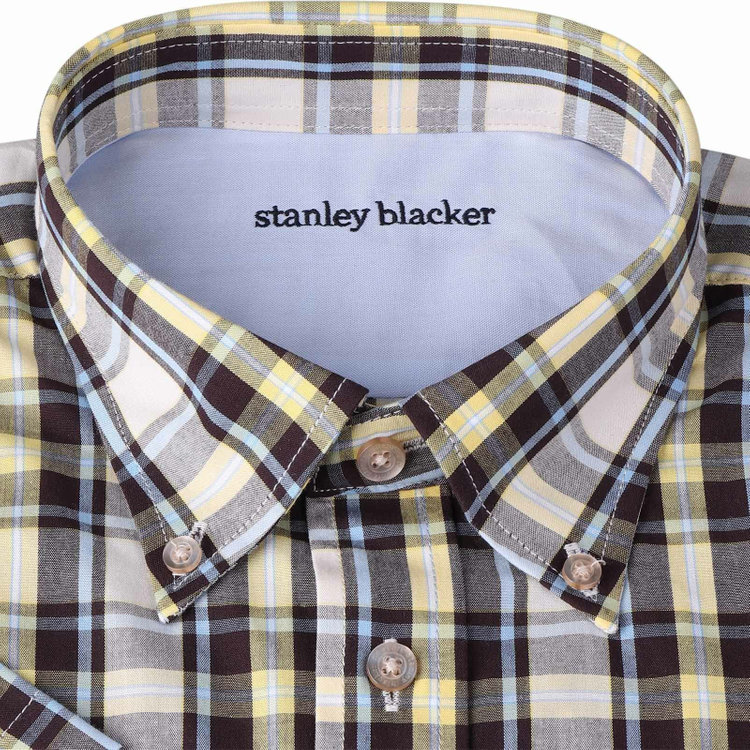 スタンリーブラッカ 【stanley blacker】【半袖】コットンボタンダウンシャツ/イエロー×チェック イエロー系(黄)