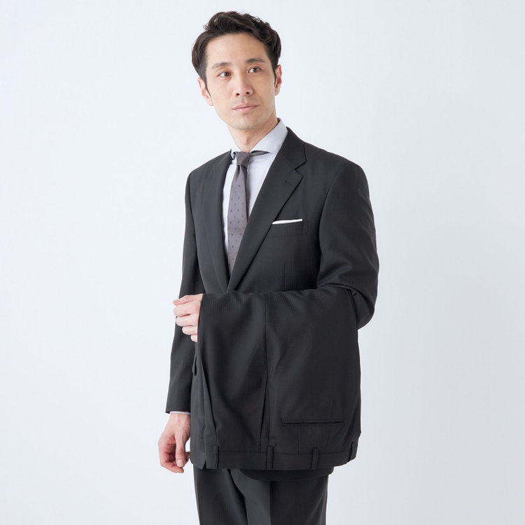 【Donato Vinci Italy】【春夏】スペアパンツ付き/ 2釦シングルスーツ 1タック/ブラック×シャドーストライプ/ULTRA LIGHT SPEC・シャワークリーン※裾直し必要