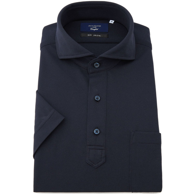 ＪＰコンフォート ネイビー 【発送在庫あり】【WEB限定】【半袖】【JOHN PEARSE comfort navy】カッタウェイビズポロシャツ プルオーバータイプ/ネイビー/ULTRA MOVE「ニット素材」「ノーアイロン」「ストレッチ」「高通気性」 青濃色
