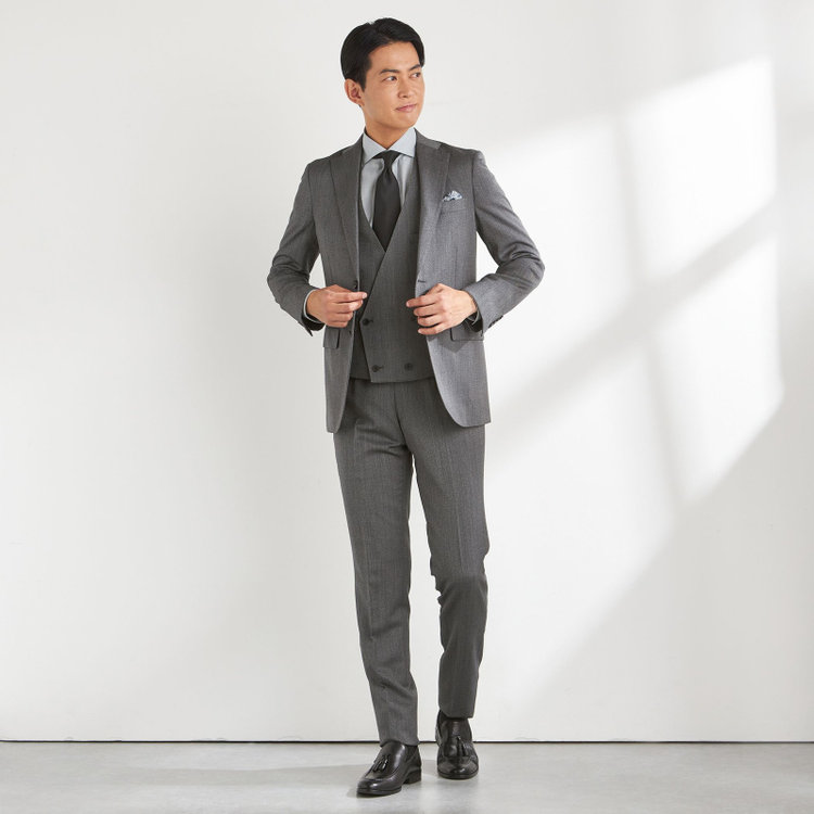 ＪＰ コンフォート 【JOHN PEARSE comfort】【年間】2釦シングルスリーピーススーツ ショートタック/グレー/ウォッシャブル/※裾上げ必要 グレー中間