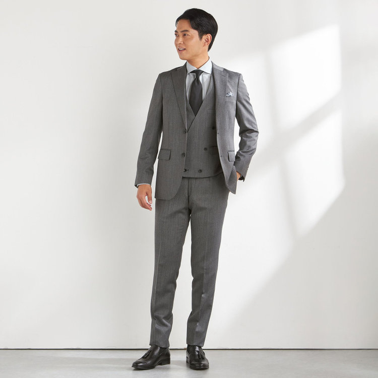 ＪＰ コンフォート 【JOHN PEARSE comfort】【年間】2釦シングルスリーピーススーツ ショートタック/グレー/ウォッシャブル/※裾上げ必要 グレー中間