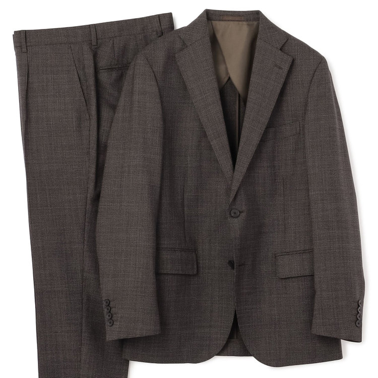 ＪＰ コンフォート 【JOHN PEARSE comfort】【春夏】2釦シングルスーツ ショートタック/ブラウン×チェック/REAL BROWN/NEW ZEALAND WOOL/SustainaBee Wool/※裾上げ必要 茶中間