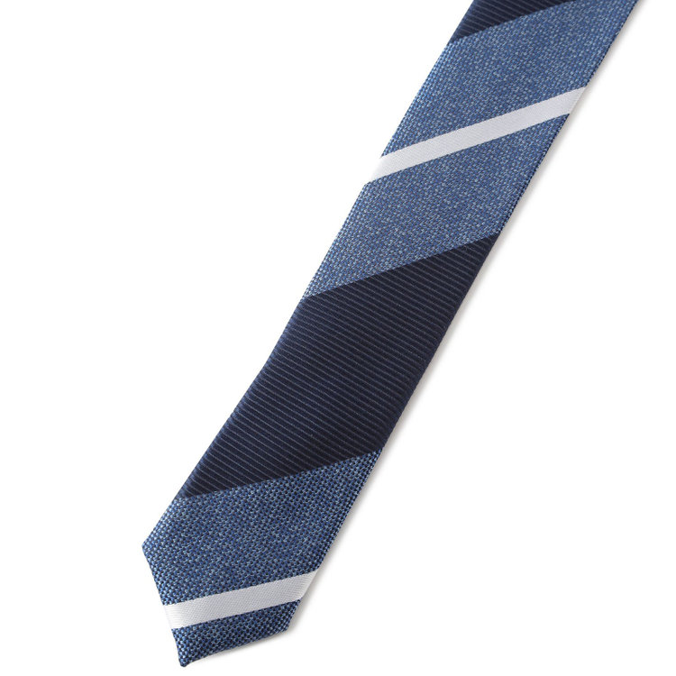 ジョンピアース 【JOHN PEARSE White】シルクブレンドストライプ柄ネクタイ/8.0cm幅/ネイビー その他