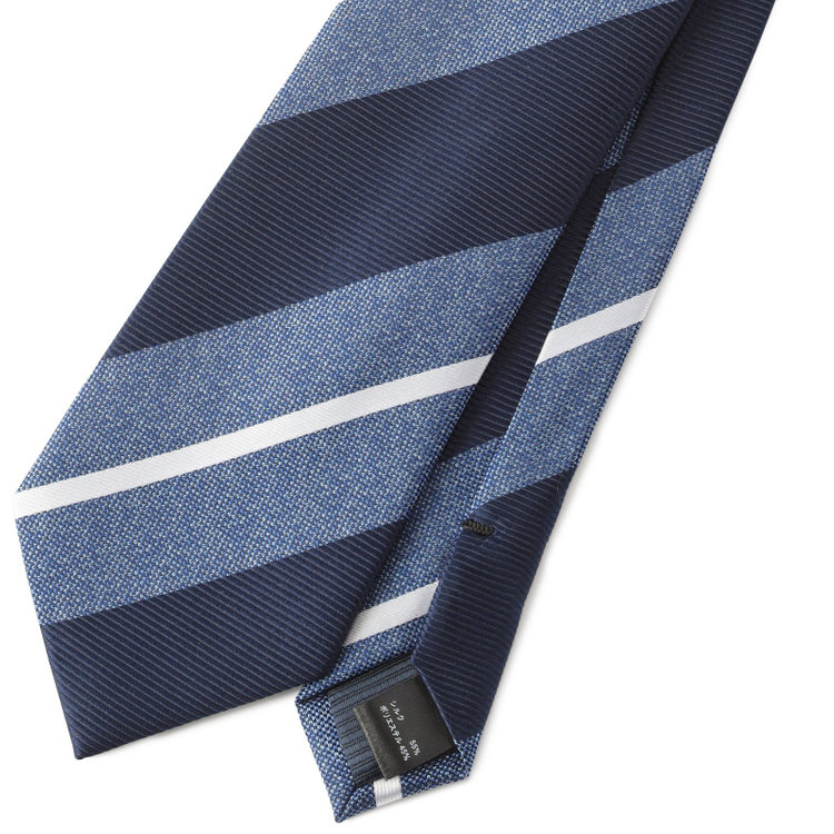 ジョンピアース 【JOHN PEARSE White】シルクブレンドストライプ柄ネクタイ/8.0cm幅/ネイビー その他