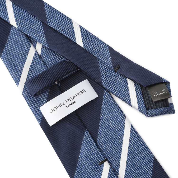 ジョンピアース 【JOHN PEARSE White】シルクブレンドストライプ柄ネクタイ/8.0cm幅/ネイビー その他