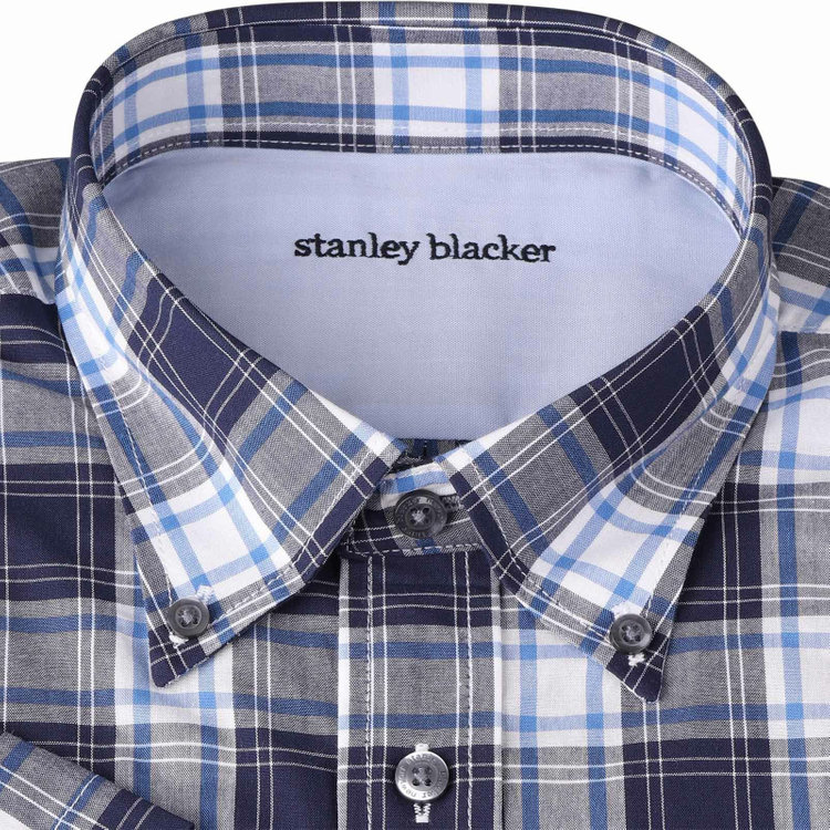 スタンリーブラッカ 【stanley blacker】【半袖】コットンボタンダウンシャツ/ネイビー×チェック ネイビー系(紺)