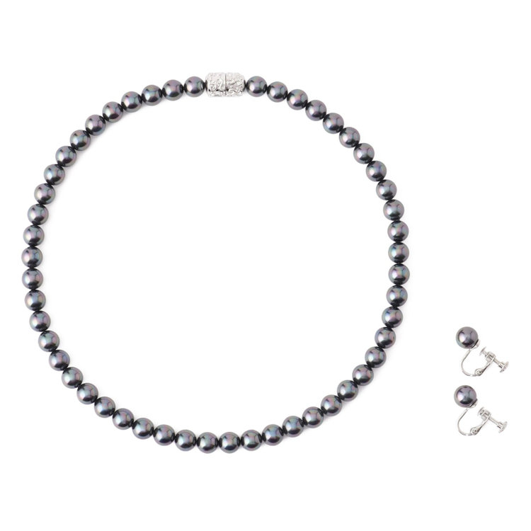 ソノタ（KONAKA用） 【日本製】淡水貝でつくった純正国産貝パール/ネックレス＆イヤリング/ダーク系 黒