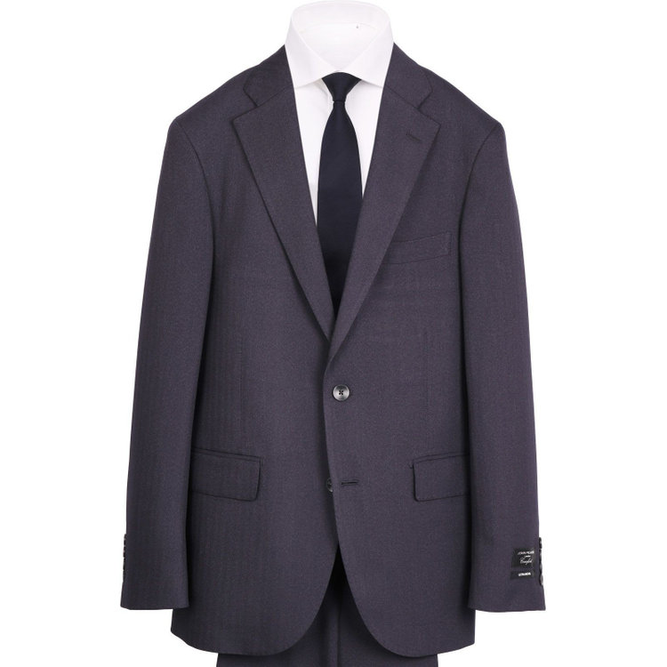 ＪＰ コンフォート 【JOHN PEARSE comfort】【秋冬】2釦シングルスーツ ショートタック/グレー×ヘリンボーンストライプ/ULTRA MOVE/TRABEST/ウォッシャブル/ストレッチ ネイビー系(紺)