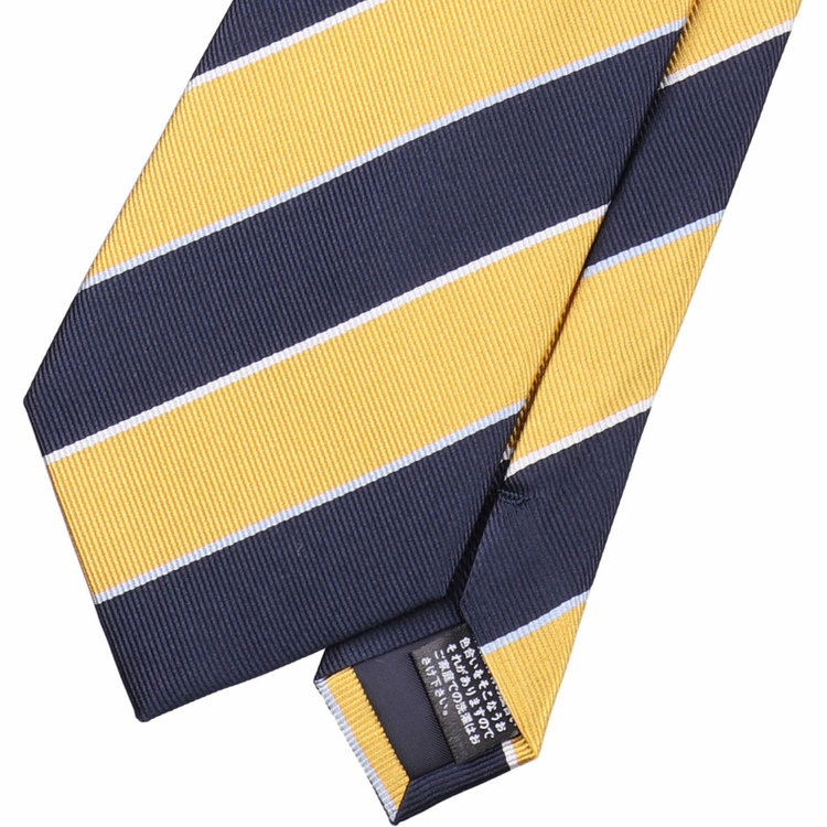 ジョンピアース 【JOHN PEARSE White】シルクストライプ柄ネクタイ/8.0㎝幅/ネイビー×イエロー イエロー系(黄)