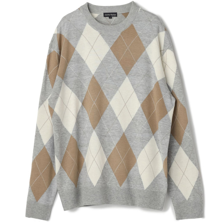 スタンリーブラッカ 【stanley blacker new york】【秋冬】アーガイルクルーネックニット/グレー グレー中間