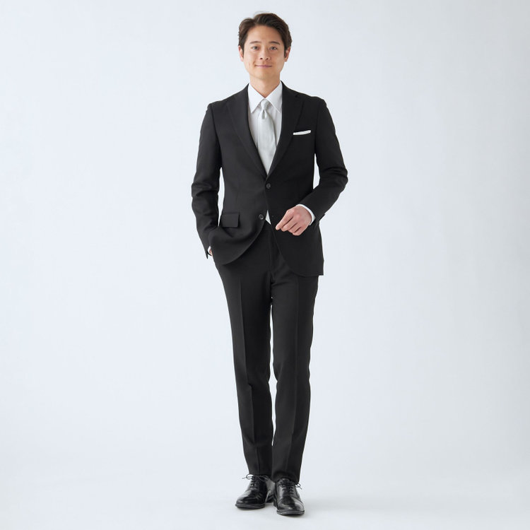 ＪＰ コンフォート 【JOHN PEARSE comfort】【スリムシルエット】2釦シングルフォーマル 1タック/ブラック/ウエストシャーリング仕様/ストレッチ/ULTRA MOVE/※裾上げ必要 黒