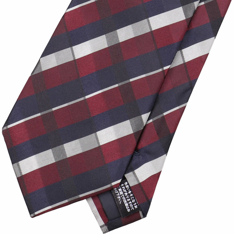 ジョンピアース 【JOHN PEARSE White】シルクチェック柄ネクタイ/8.0㎝幅/ワイン×ネイビー×グレー ワイン系(赤)