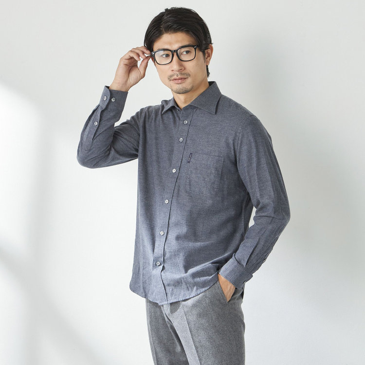 スタンリーブラッカ 【stanley blacker new york】【長袖】起毛シャツ/ネイビー 紺淡色