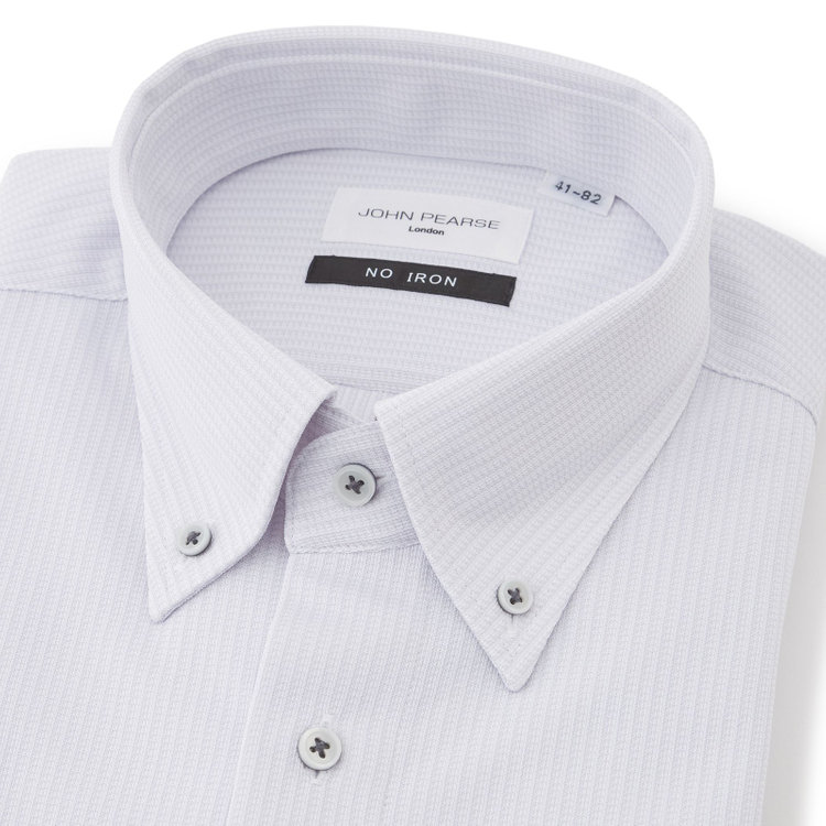 ジョンピアース 【JOHN PEARSE White】【ノーアイロン】ボタンダウンドレスワイシャツ/グレー×ドビーストライプ/ULTRA MOVE/ニット素材 グレー中間