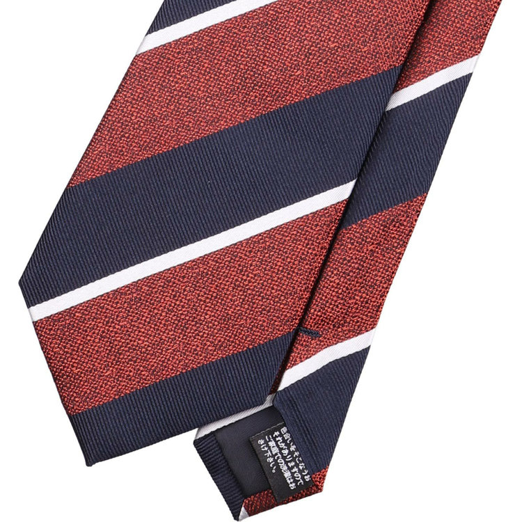 ジョンピアース 【JOHN PEARSE White】シルクストライプ柄ネクタイ/8.0㎝幅/ネイビー×オレンジ オレンジ系(橙)