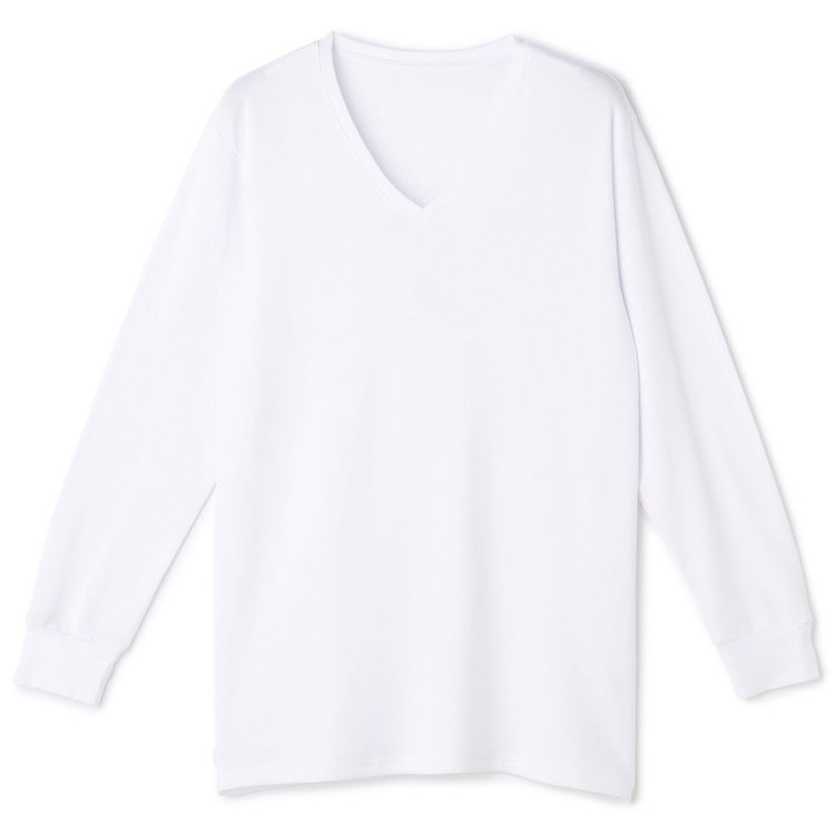 HOTMOVE】Vネック長袖Tシャツ(ホワイト系・無地)（KNA18-008-01_Z