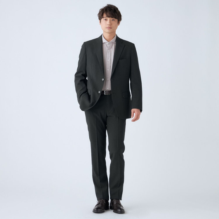 スタンリーブラッカ 【stanley blacker new york】【春夏】2釦シングルセットアップジャケット/カーキ×サッカー/ストレッチ 緑濃色