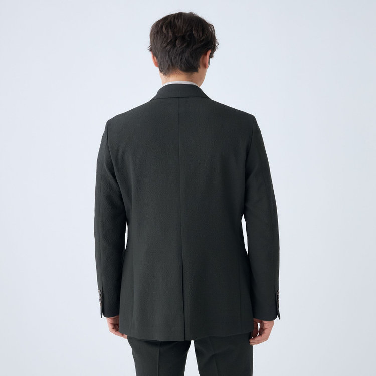 スタンリーブラッカ 【stanley blacker new york】【春夏】2釦シングルセットアップジャケット/カーキ×サッカー/ストレッチ 緑濃色