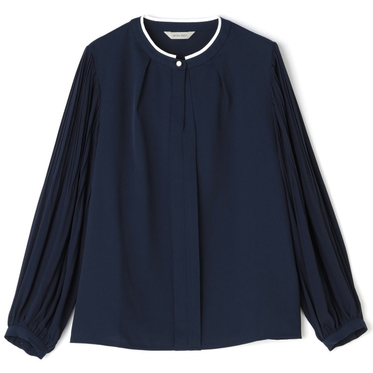 【NATURAL BEAUTY】袖プリーツブラウス/ネイビー