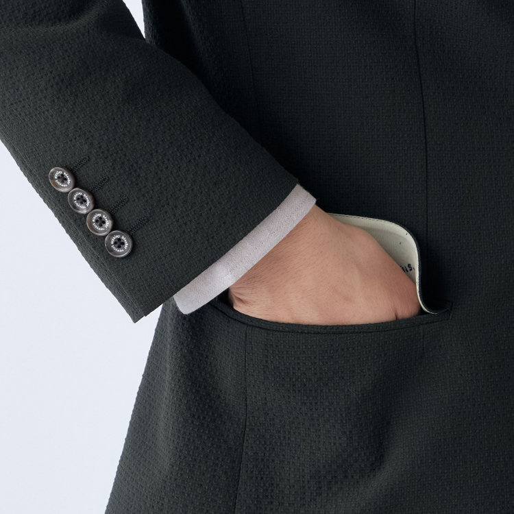 スタンリーブラッカ 【stanley blacker new york】【春夏】2釦シングルセットアップジャケット/カーキ×サッカー/ストレッチ 緑濃色