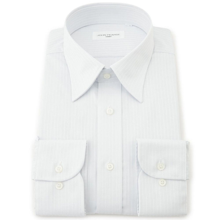 ジョンピアース 【JOHN PEARSE White】【形態安定】レギュラーカラードレスシャツ/グレー×ドビーストライプ/Oil guard グレー淡色