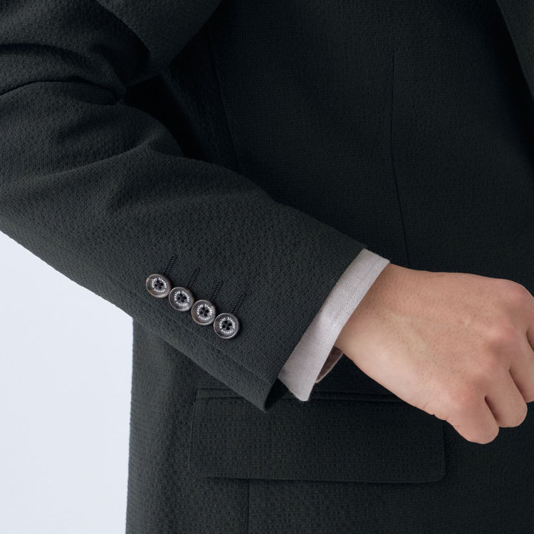 スタンリーブラッカ 【stanley blacker new york】【春夏】2釦シングルセットアップジャケット/カーキ×サッカー/ストレッチ 緑濃色